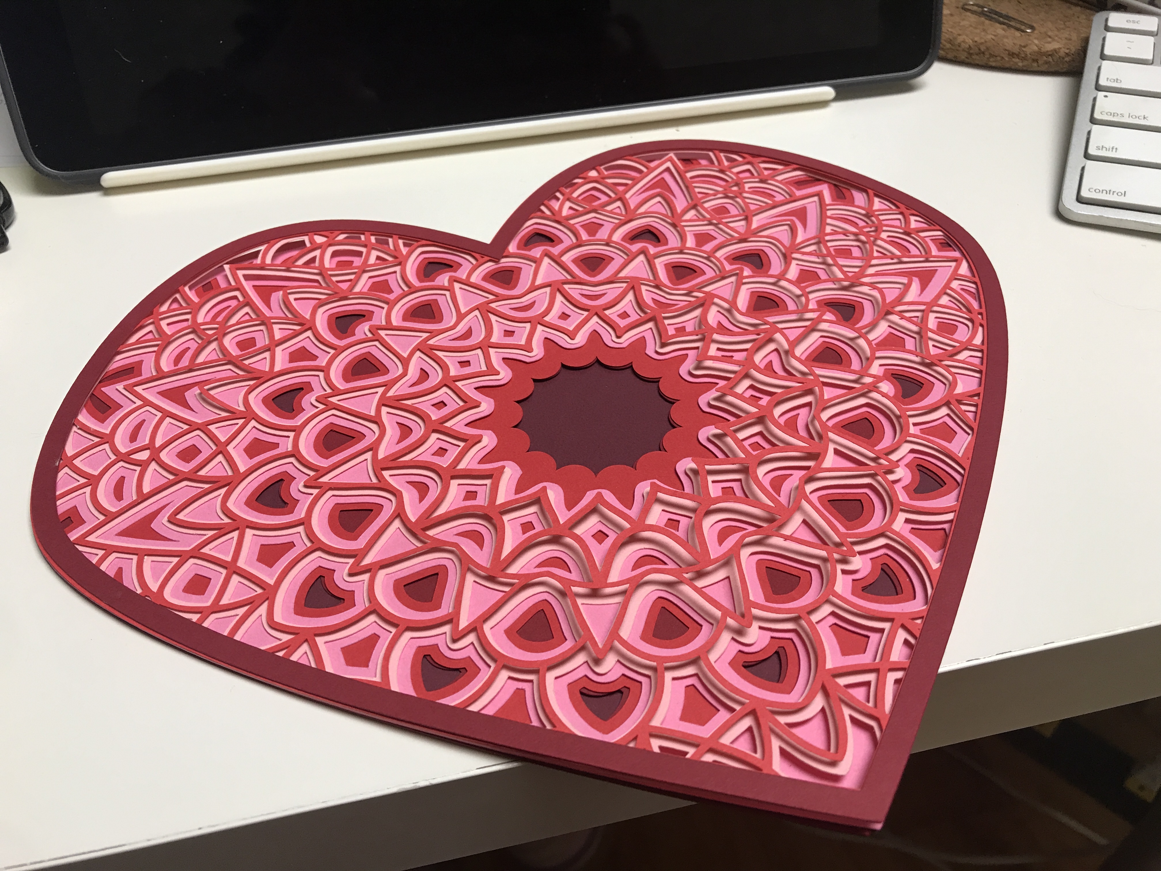 Layered Heart Mandala made from card stock with Cricut