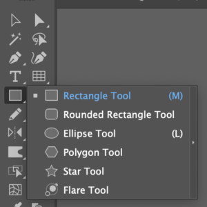 The rectangle tool on the tools menu of Adobe Illustrator