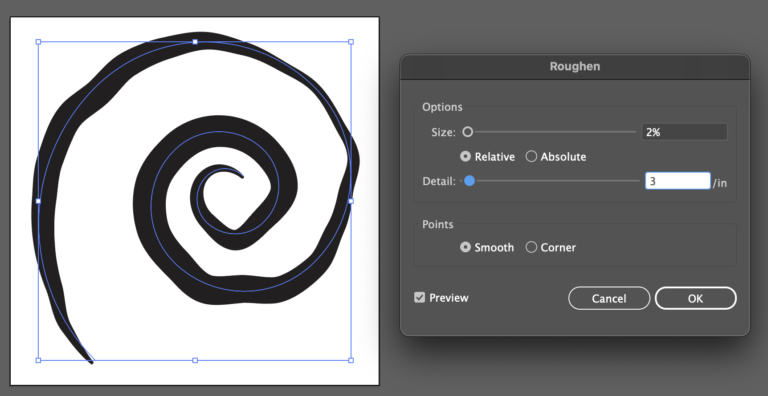 Tweaked roughen effect settings