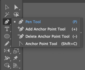 The pen tool on the tools menu of Adobe Illustrator