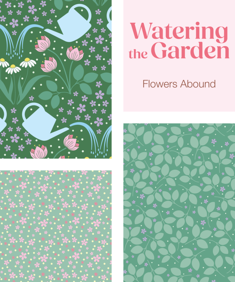 Collage of patterns from Watering the Garden collection by Stacy Kenny Mitchell