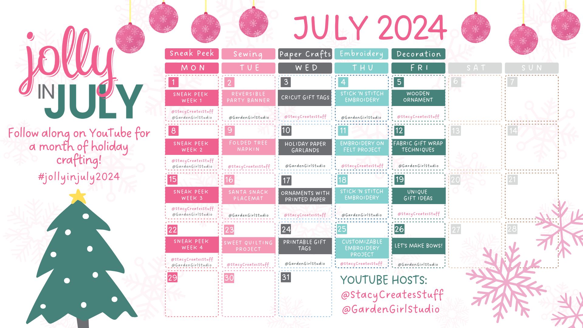 Jolly in July full month calendar