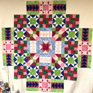 Quilt design wall with all the blocks made thus far