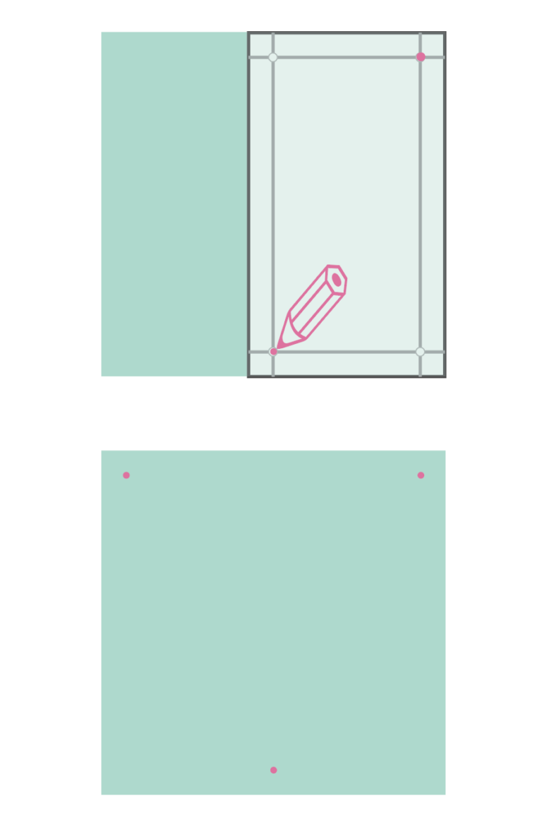 Illustration showing how to use template to mark dots on fabric square.