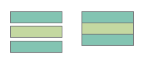 Illustration showing 3 narrow rectangles which get sewn together to make a rail unit
